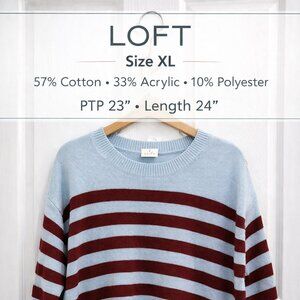 LOFT light blue and burgundy/dark red striped pullover sweater Large  NWT